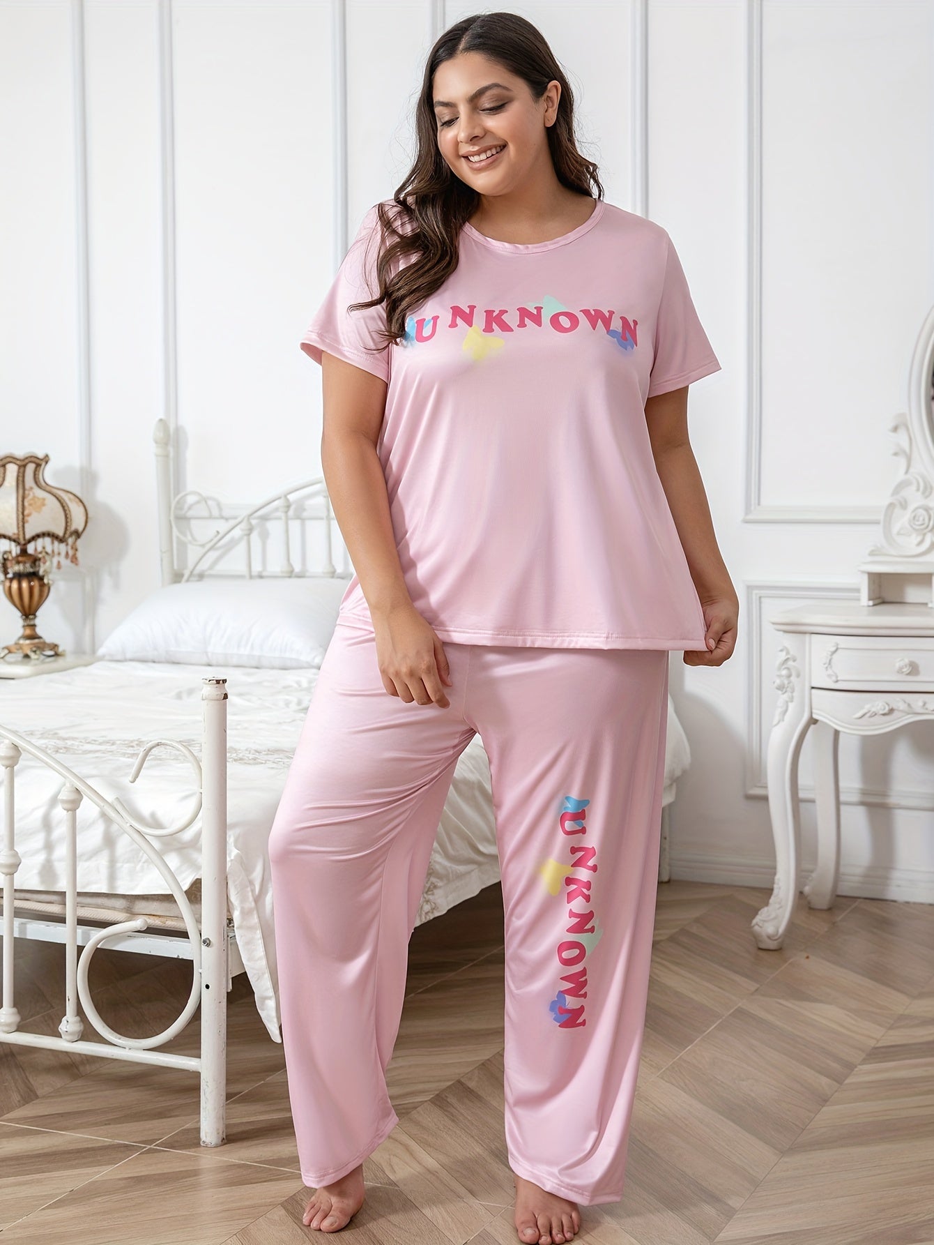  Lounge Set Women's Letter Graphic Tee & Pants Pajamas