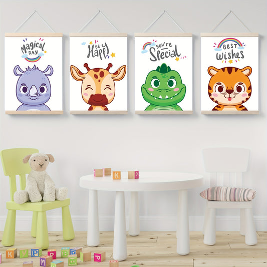 4pcs Animal-themed Nursery Wall Art Print - Cute Baby Room Decor