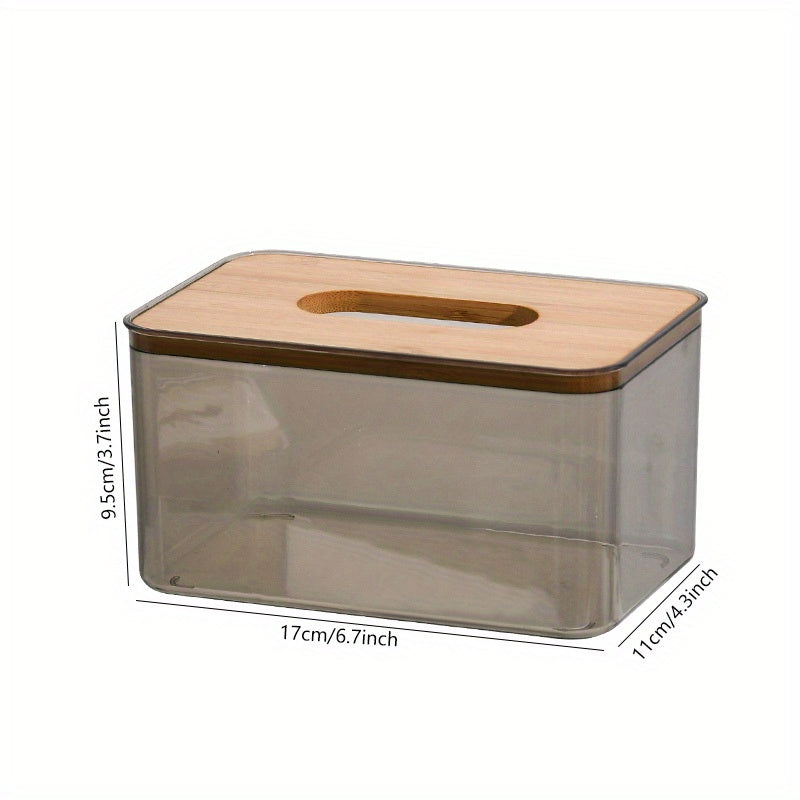 Transparent Tissue Box with Wooden Lid for Toilet Paper and Tissues