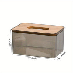 Transparent Tissue Box with Wooden Lid for Toilet Paper and Tissues