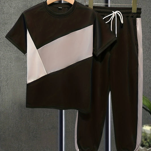 Boys Casual Block Short Sleeve T shirt & Pants Set