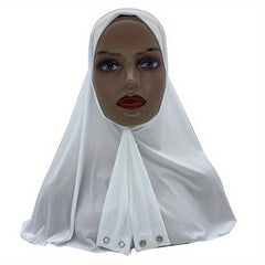 Elastic Hijab With Button Solid Turban Under Scarf Cap