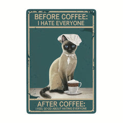 Vintage Coffee Cat Tin Metal Sign Mural Funny Coffee Cat Metal Art Poster