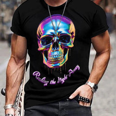 Men's Iridescent Skull Graphic T-shirt Stretch Breathable Tee Summer