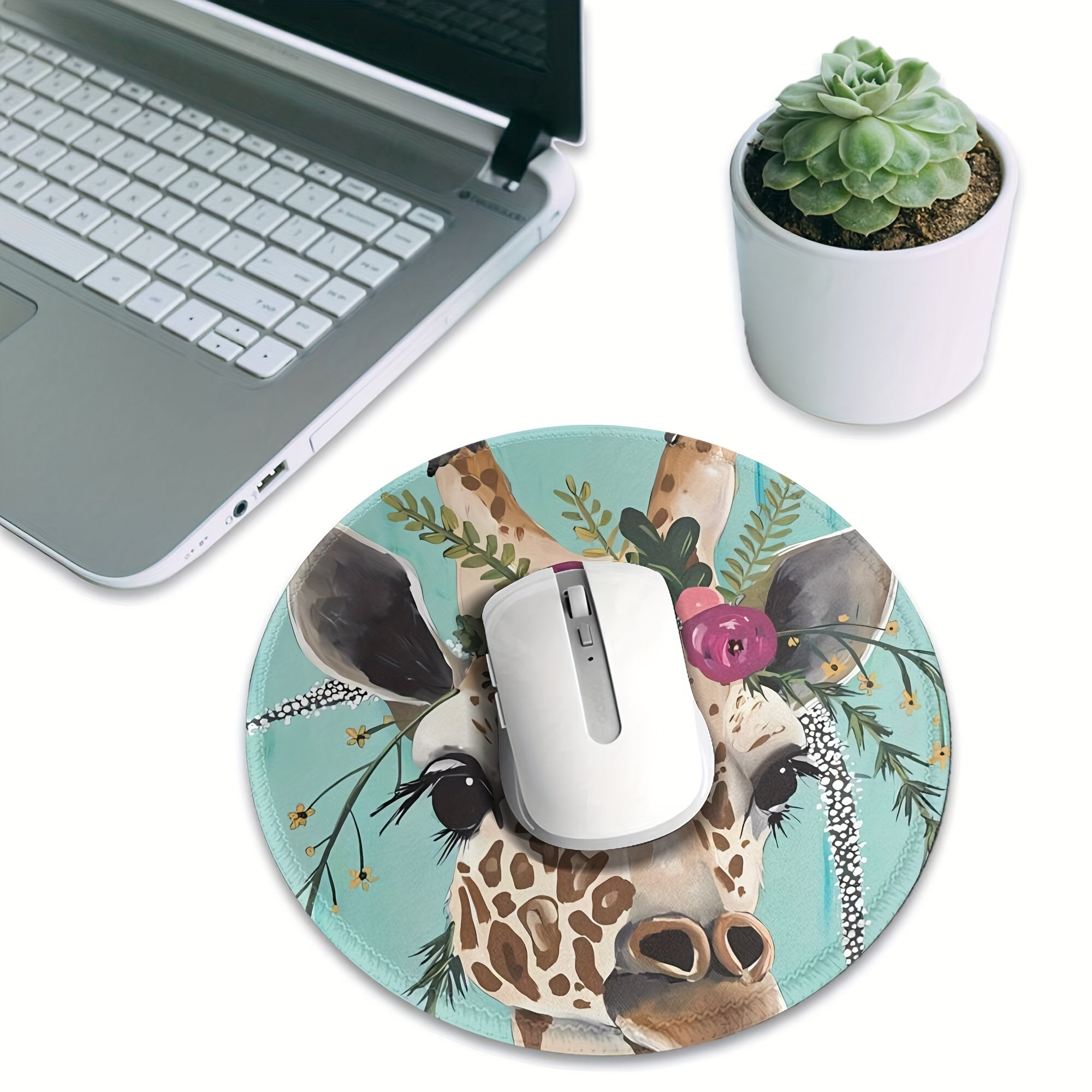 Gentle Giraffe Mouse Pad Round Non-slip Rubber Mouse Mat for Office Computers