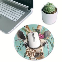 Gentle Giraffe Mouse Pad Round Non-slip Rubber Mouse Mat for Office Computers