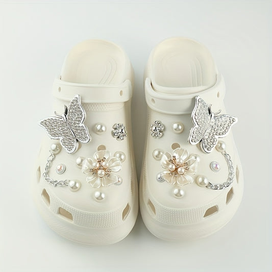 20pcs Shoe Charms Set Diamond Butterfly Flower Pearl Decor