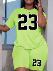 Short Sleeve T Shirt & Biker Shorts 2pcs Set for Women