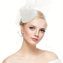 Red Mesh Feather Hat With Pearl Veil Hair Accessories