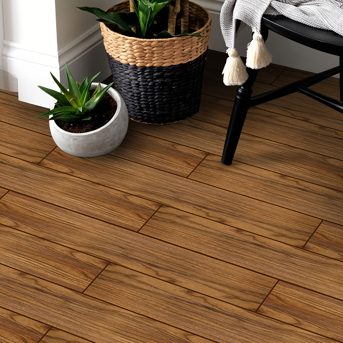 Wood Grain Printed Floor Stickers Waterproof Anti-slip Tile Stickers