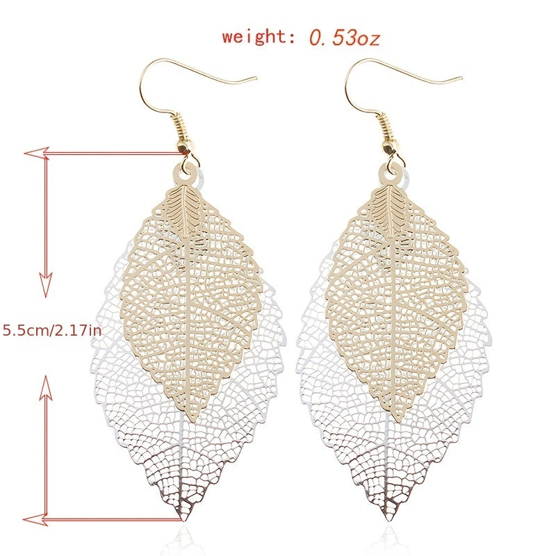 Hollow Gradient Leaf Drop Earrings Women's Accessories