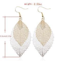 Hollow Gradient Leaf Drop Earrings Women's Accessories