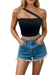 Asymmetrical Solid Crop Top Sexy Slim Summer Sleeveless Top