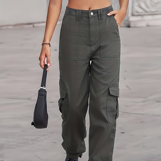 Loose Fit Cargo Denim Pants Mid Waist Straight Legs Denim Pants