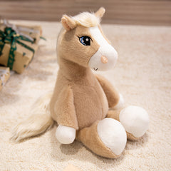 Soft Plush Horse Toy for Kids Cuddly Stuffed Animal Brown Polyester Material