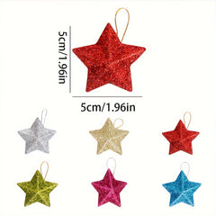 24pcs Golden Glitter Star Ornaments Festive Plastic Christmas Tree Pendants