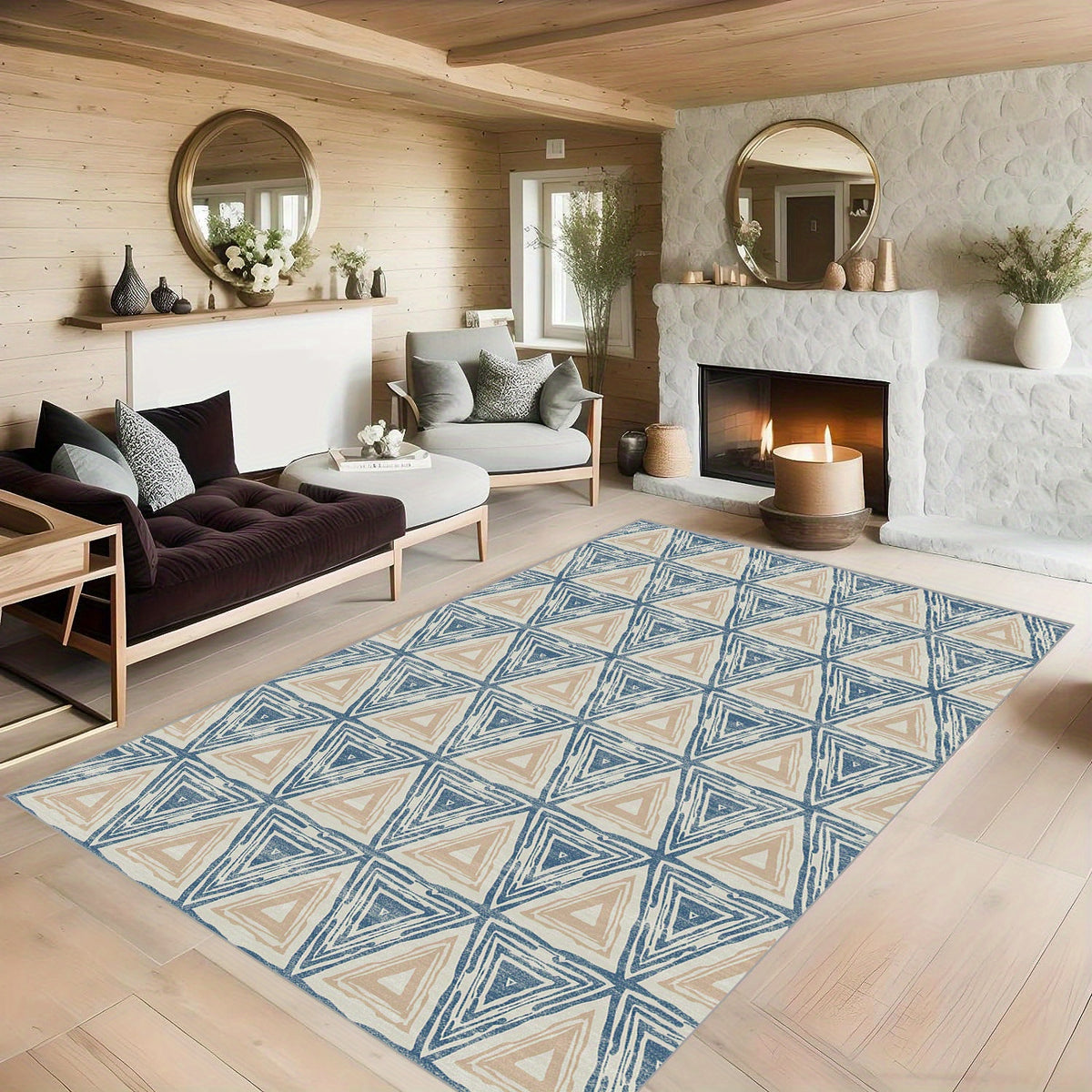 Soft Geometric Carpet Floor Mat for Living Room Bedroom - Machine Washable
