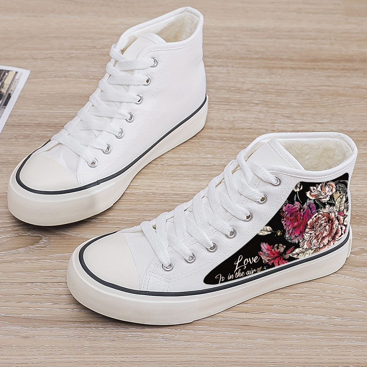 Floral Print Plush Lined Chunky Canvas Sneakers