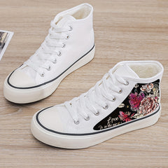 Floral Print Plush Lined Chunky Canvas Sneakers