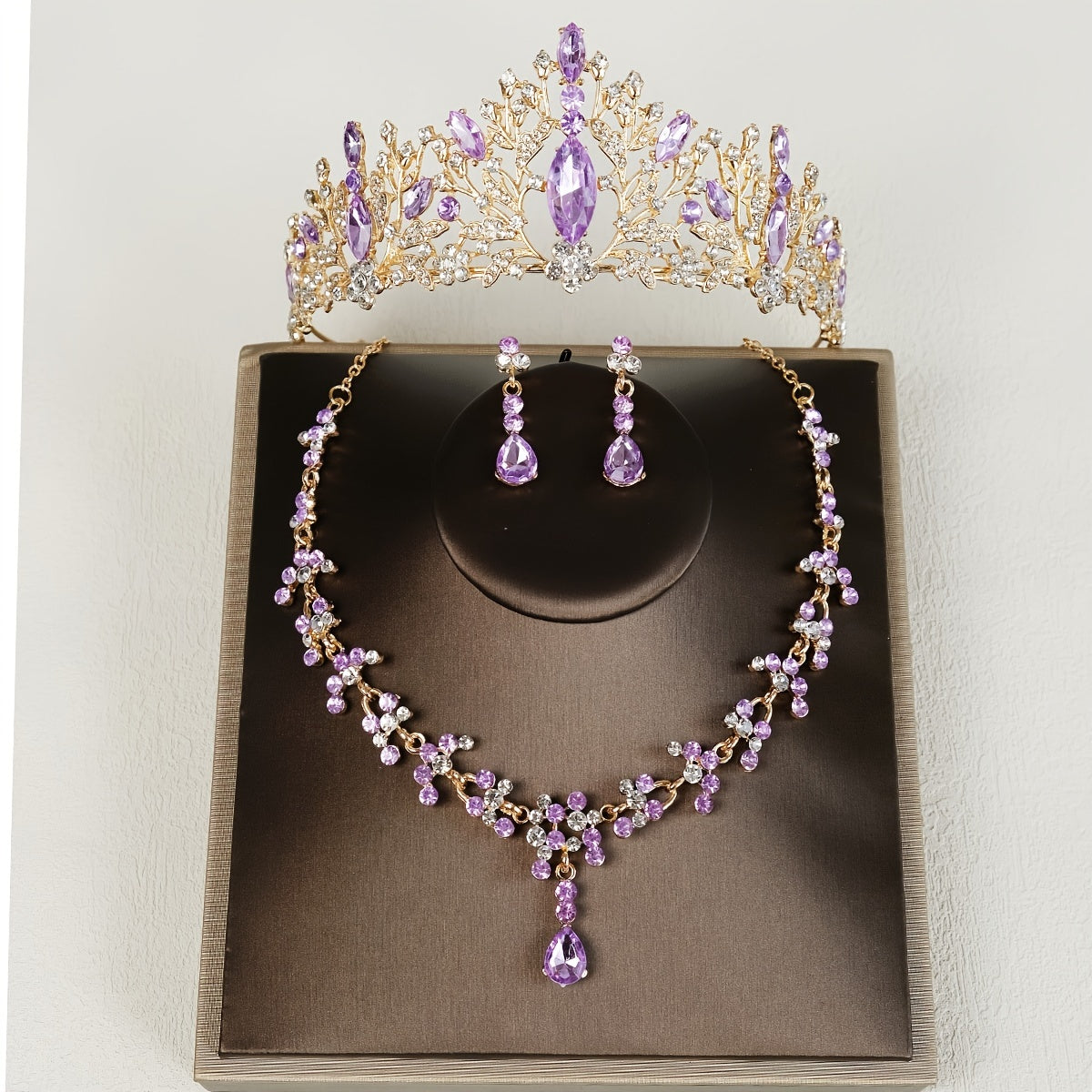 3PC Wedding Jewelry Set Necklace Earrings Crown Bridal Accessory