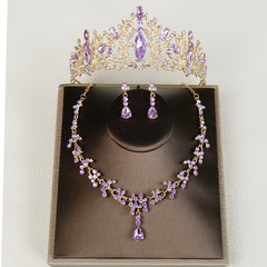 3PC Wedding Jewelry Set Necklace Earrings Crown Bridal Accessory