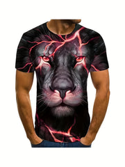 Men's Lion Print Short Sleeve T Shirt Breathable Comfort for Spring & Summer