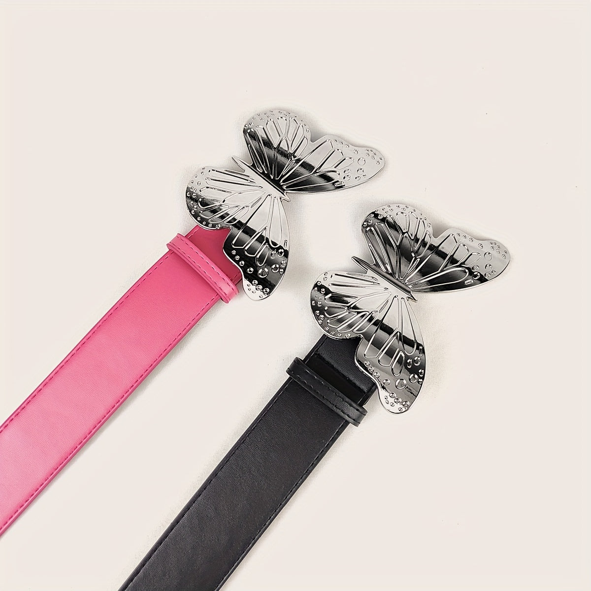 Pink PU Leather Butterfly Buckle Y2K Belt for Women
