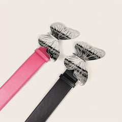 Pink PU Leather Butterfly Buckle Y2K Belt for Women