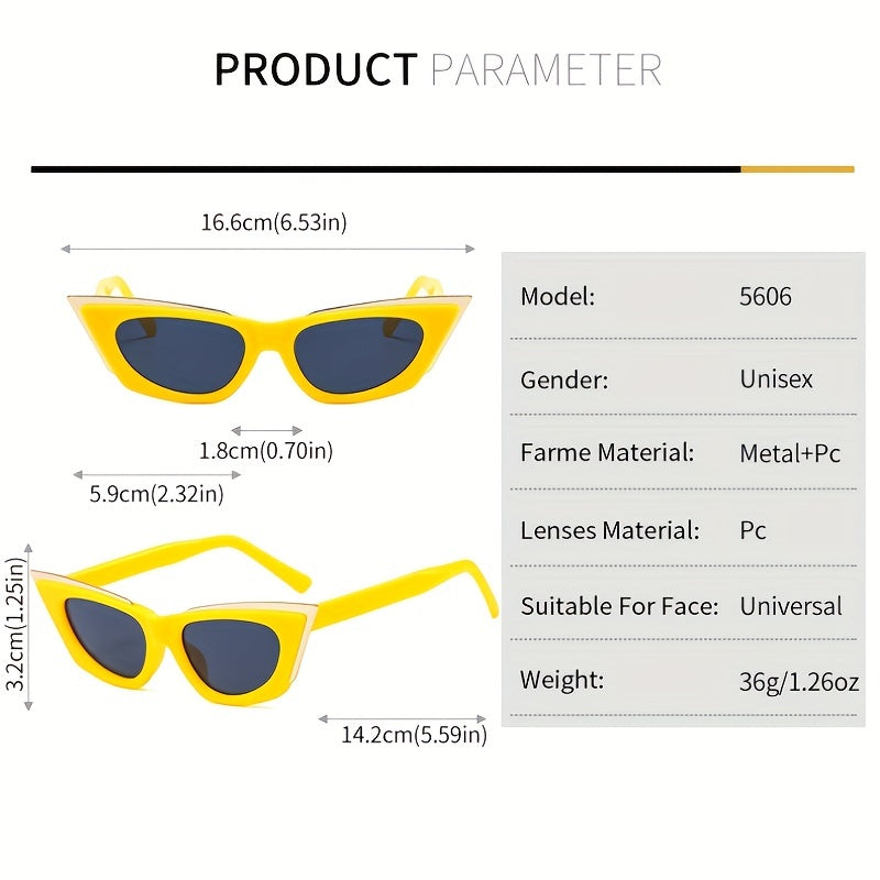 Cat Eye Sunglasses Men Hip hop Metal Pointed Model Runway Show Sunglasses