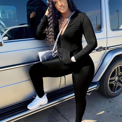 Women's Plus Solid Zipper Front Jacket & Leggings Set