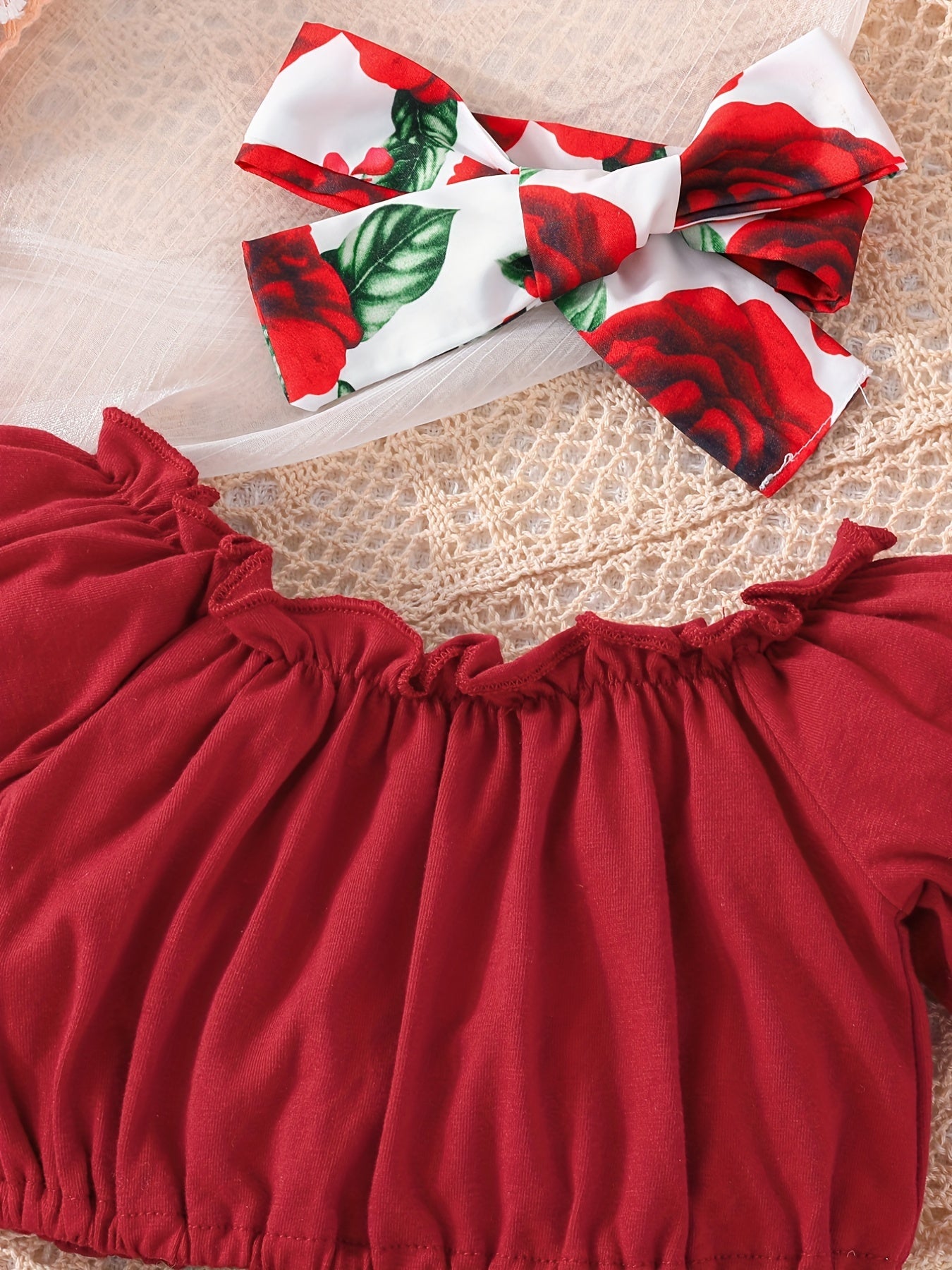 3pc Baby Girls Crop Tops & Floral Shorts Set With Belt & Headband