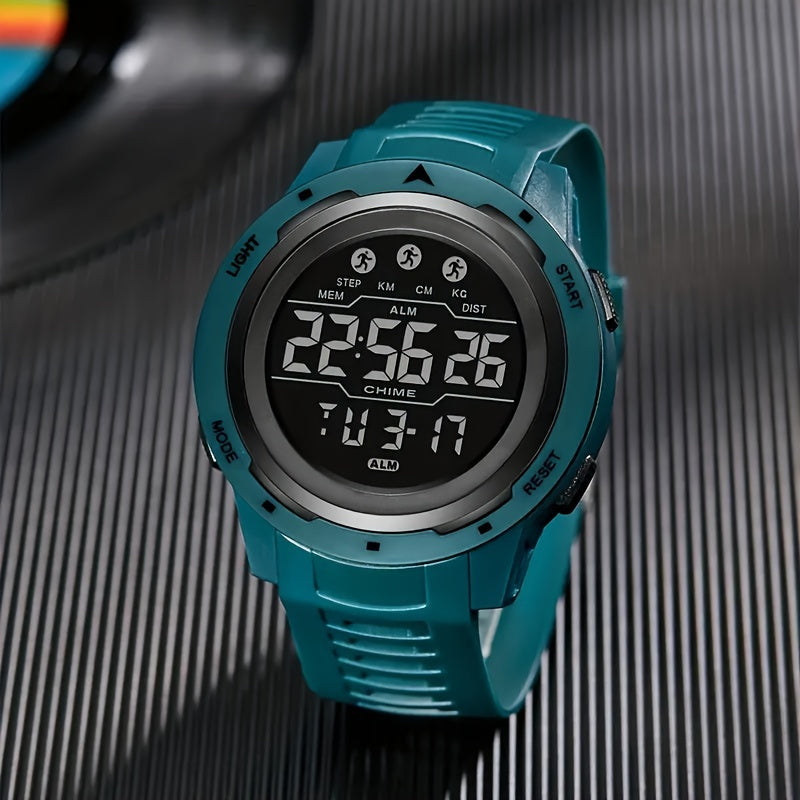 Men's Digital Sports Watch PVC Strap Plastic Case Button Powered