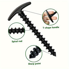 10pcs Plastic Tent Stakes Ground Anchors 14 T-shaped Spiral Thread