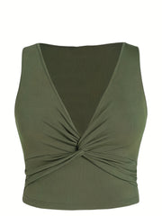  Ribbed Twist Front V Neck Vest Top