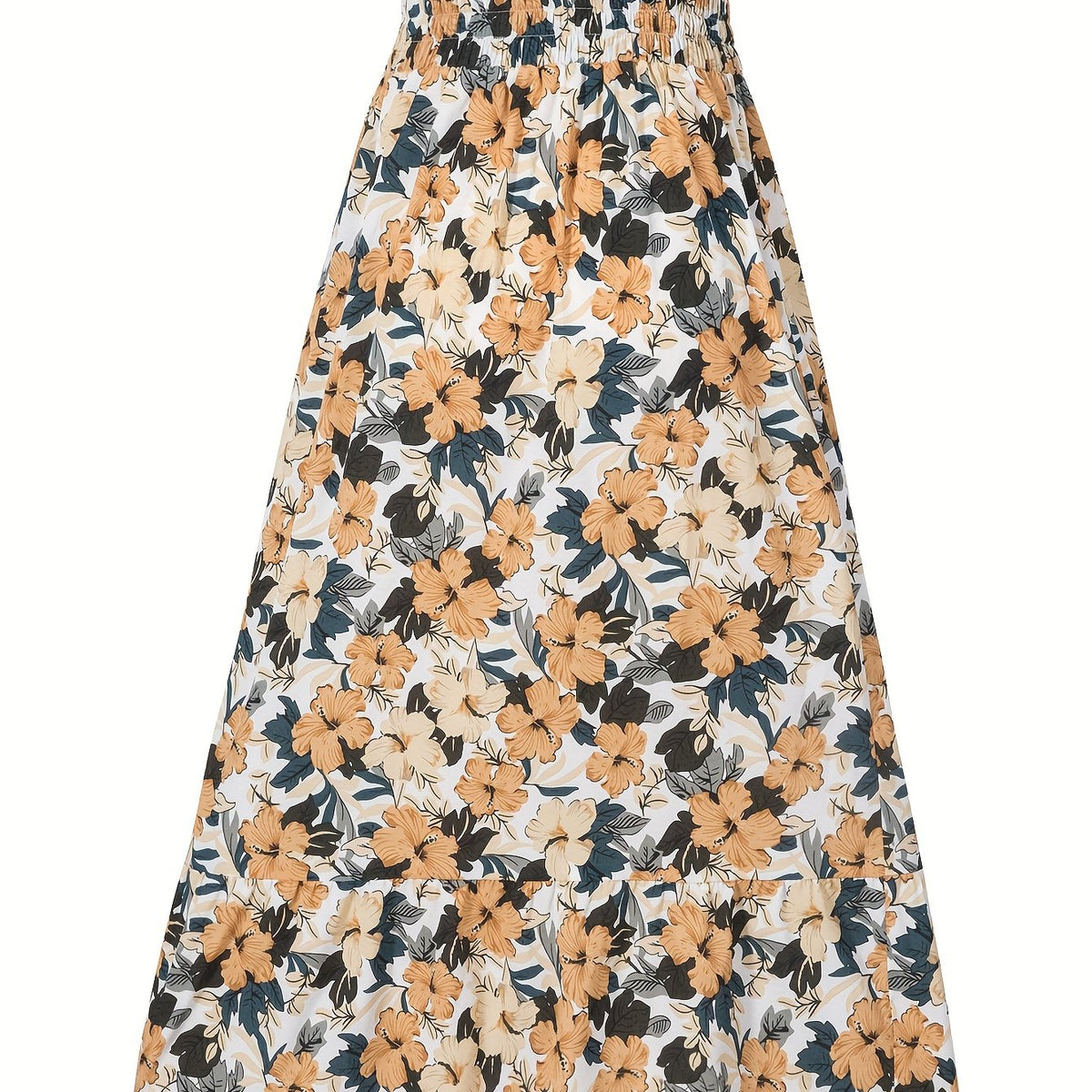 Boho Floral Print High Waist Tiered Skirts Pleated Vacation Layered Maxi