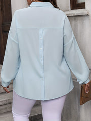 Solid Drop Shoulder Long Sleeve Blouse