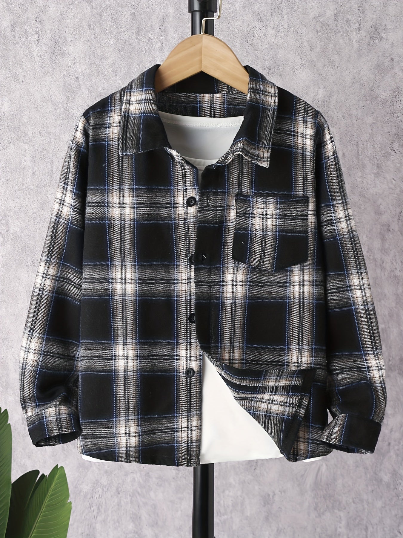 Boy's Plaid Long Sleeve Shirt Casual Slightly Stretch Breathable Button Up Shirt