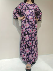 Boho Nightdress Women's Plus Floral Print Long Sleeve Round Neck Loose Sleep Dre