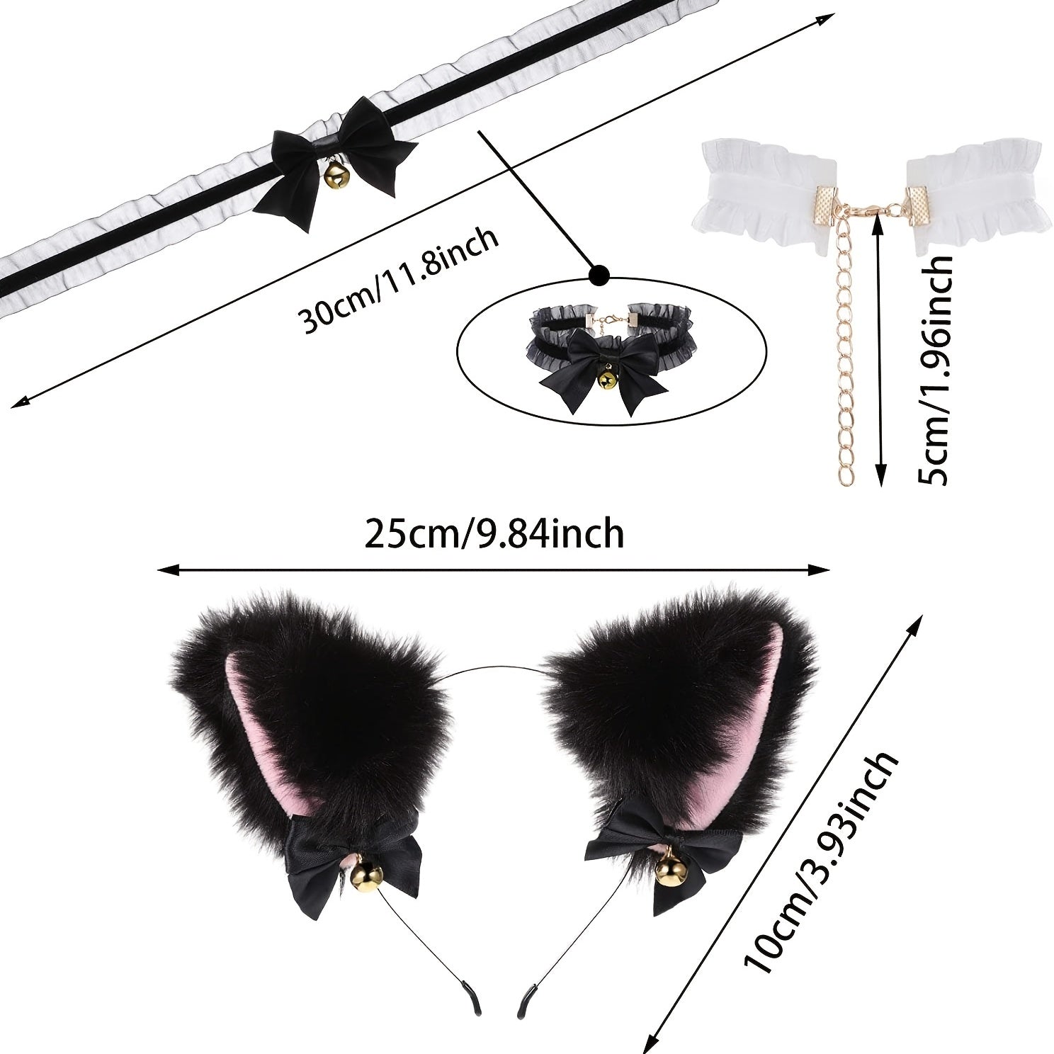 Cat Ears Hair Hoop & Bow Lace Choker Set