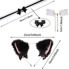 Cat Ears Hair Hoop & Bow Lace Choker Set