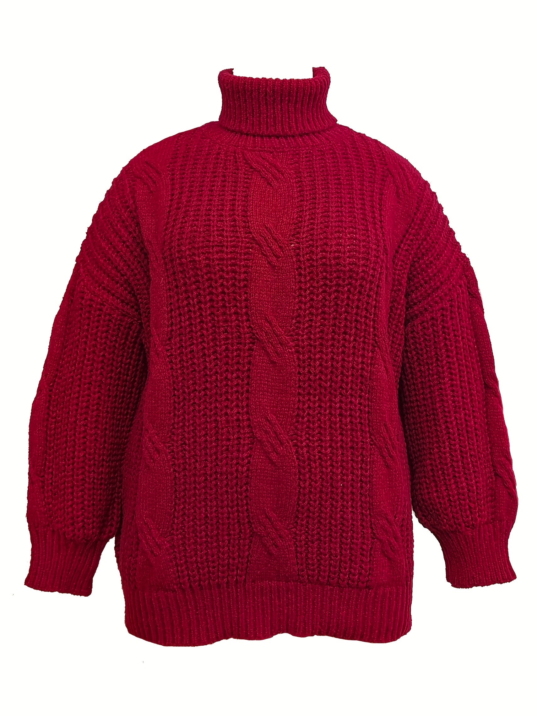  Solid Cable Lantern Sleeve Turtle Neck Sweater