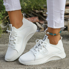 Women's Knitted Lace Up Sneakers Comfortable Breathable Running Shoes
