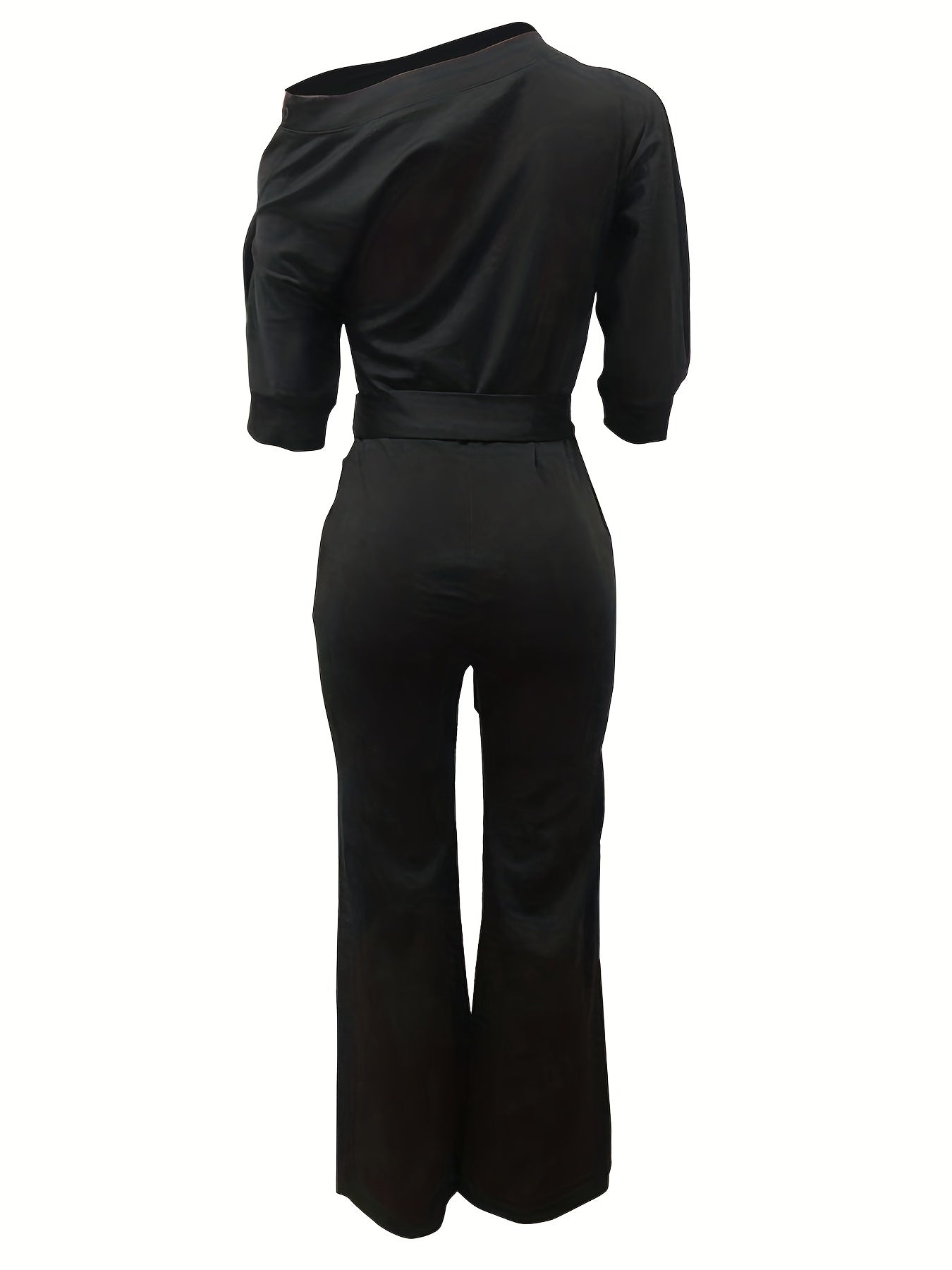 Slanted Shoulder Wide Leg Jumpsuit High Waist Casual