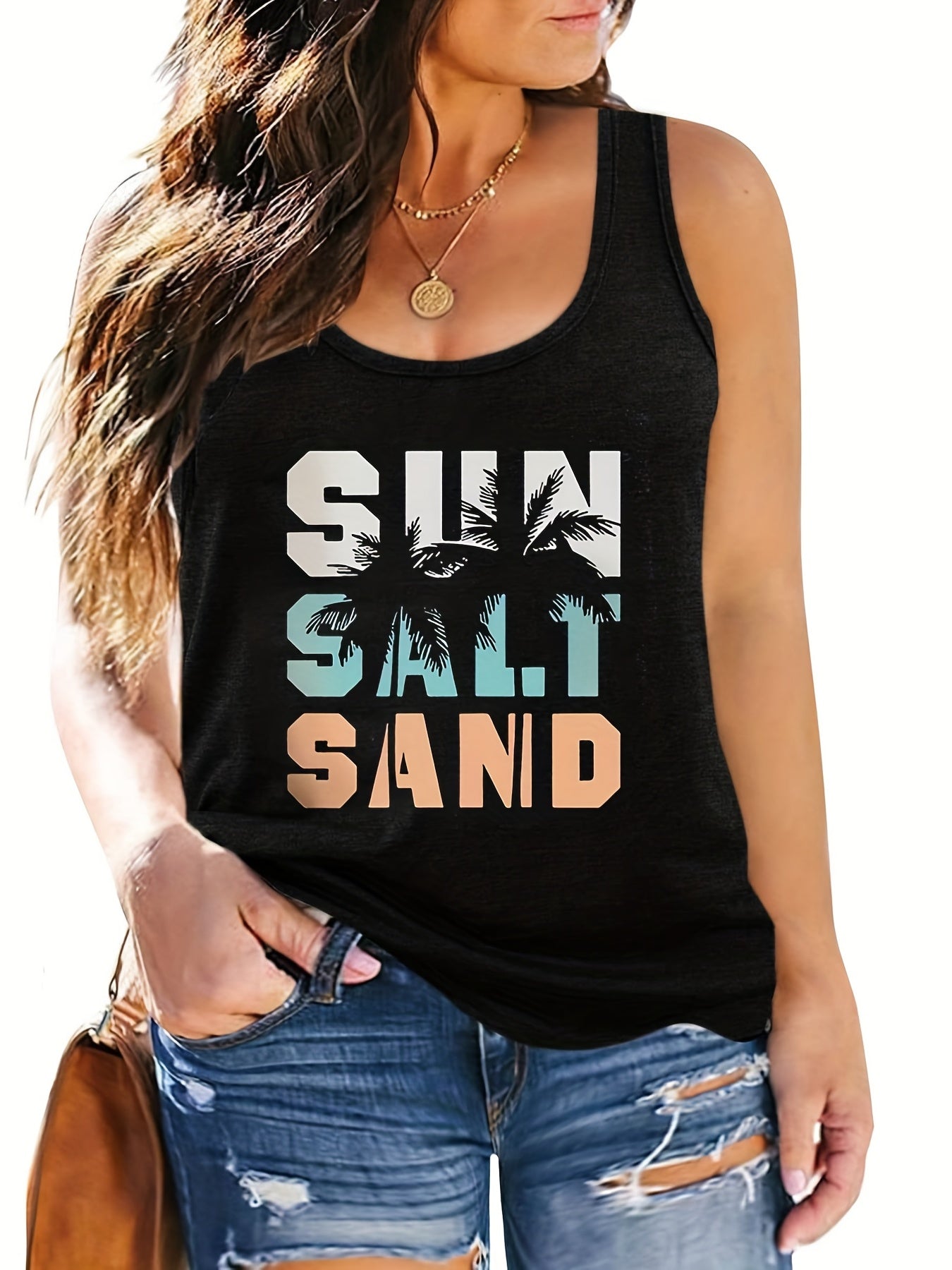  Casual Tank Top Womens Art Letter Print Medium Stretch Tank Top
