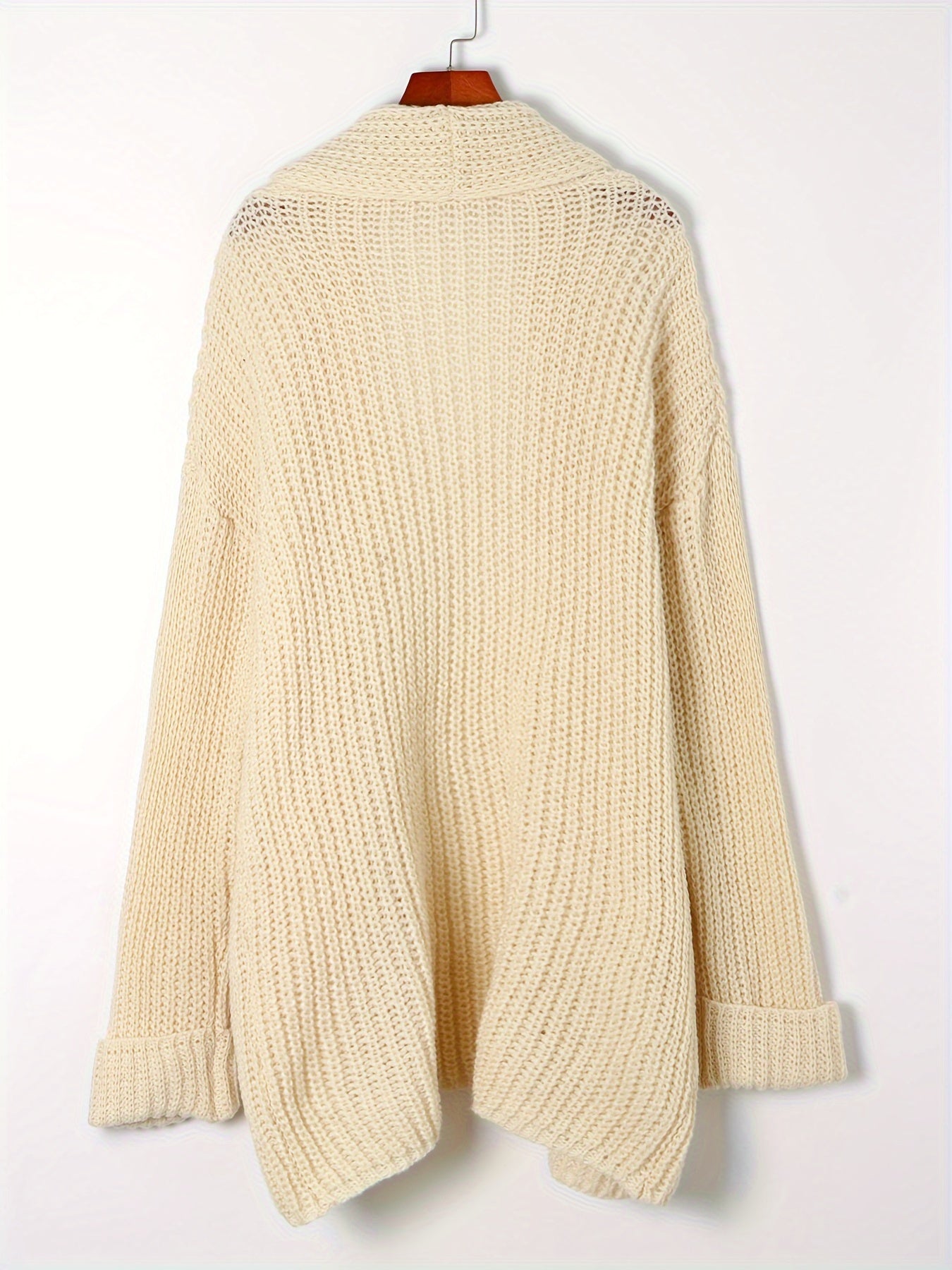  Solid Open Front Sweater Cardigan With Pockets