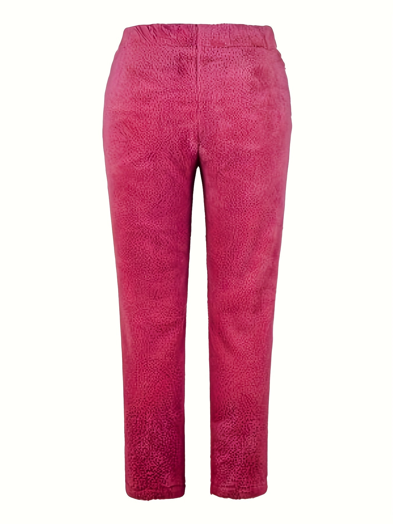  Solid Fleece Elastic Straight Leg Trousers