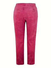  Solid Fleece Elastic Straight Leg Trousers