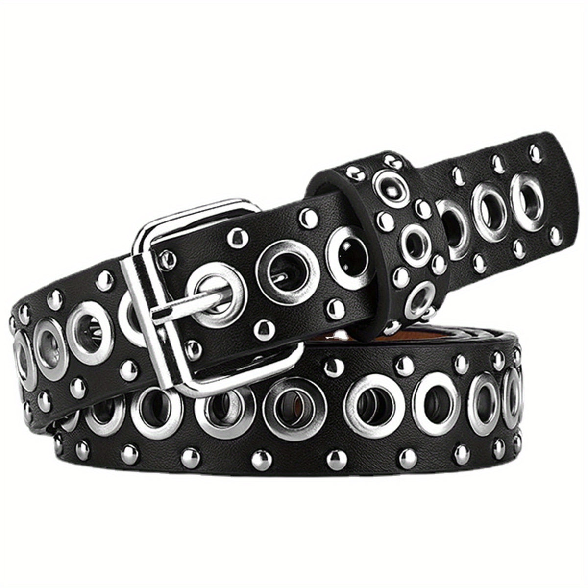 Punk Style Rivet Belt Hollow Air Eye Belt for Men and Women