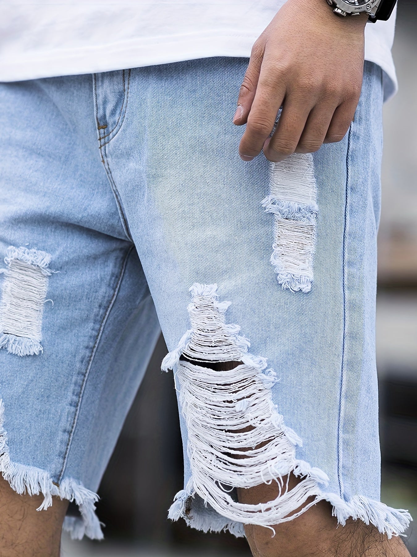 Men's Ripped Denim Shorts Casual Loose Fit Distressed Jean Shorts