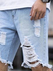 Men's Ripped Denim Shorts Casual Loose Fit Distressed Jean Shorts